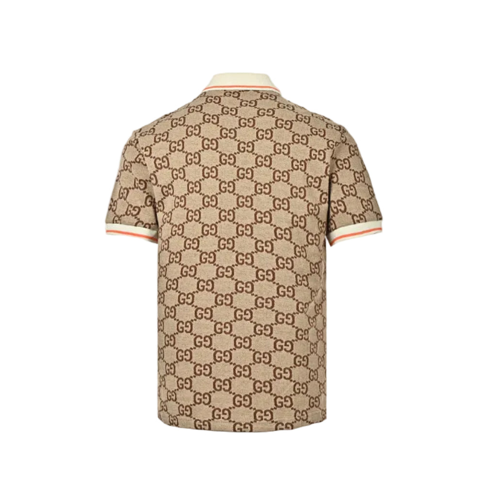 Gucci Beige All-Over Double-G Jacquard Polo Shirt