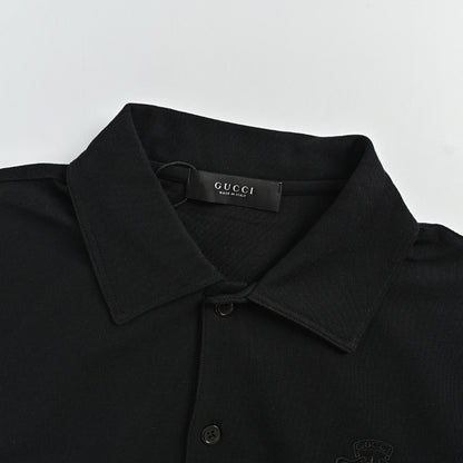 Gucci Black Tonal Crown Embroidered Piqué Polo