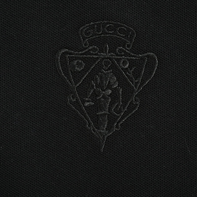 Gucci Black Tonal Crown Embroidered Piqué Polo