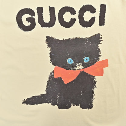 Gucci Butter Yellow Black Kitten Bow Brushstroke Graphic Tee