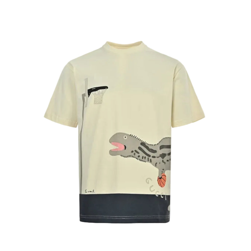 Gucci Cream & Navy Iguana Basketball Colorblock Graphic Tee