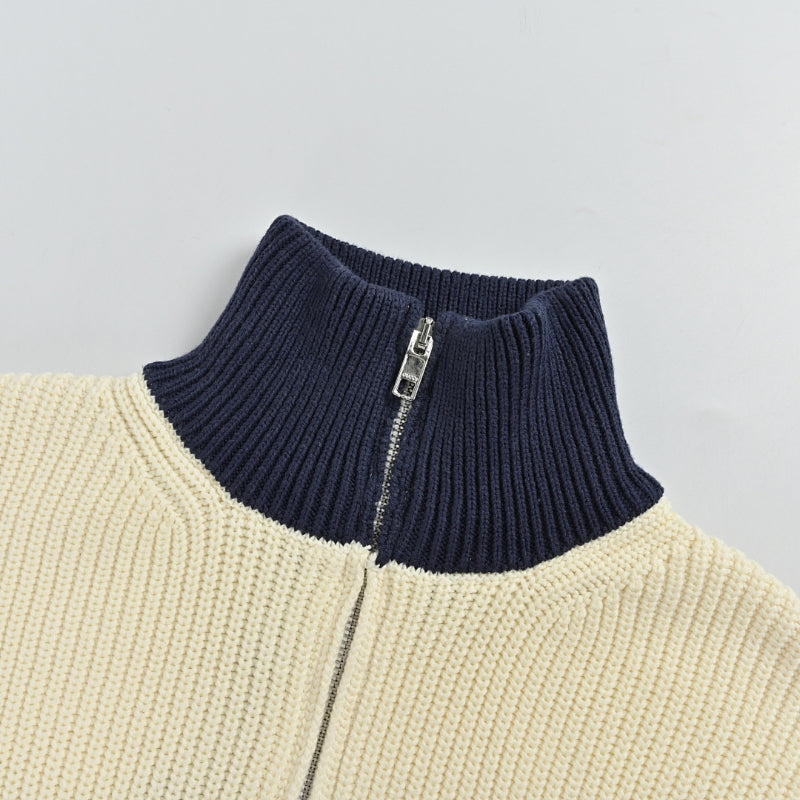 Gucci Ivory Ribbed Knit Full-Zip Track Jacket with Colorblock Stripe