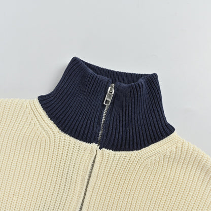 Gucci Ivory Ribbed Knit Full-Zip Track Jacket with Colorblock Stripe