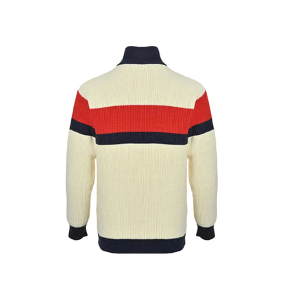 Gucci Ivory Ribbed Knit Full-Zip Track Jacket with Colorblock Stripe