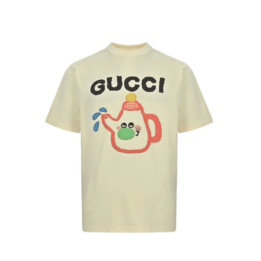 Gucci Butter Yellow Frog Teapot Brushstroke Graphic Tee