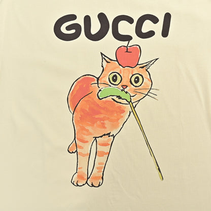 Gucci Butter Yellow Apple Cat Watercolor Graphic Tee