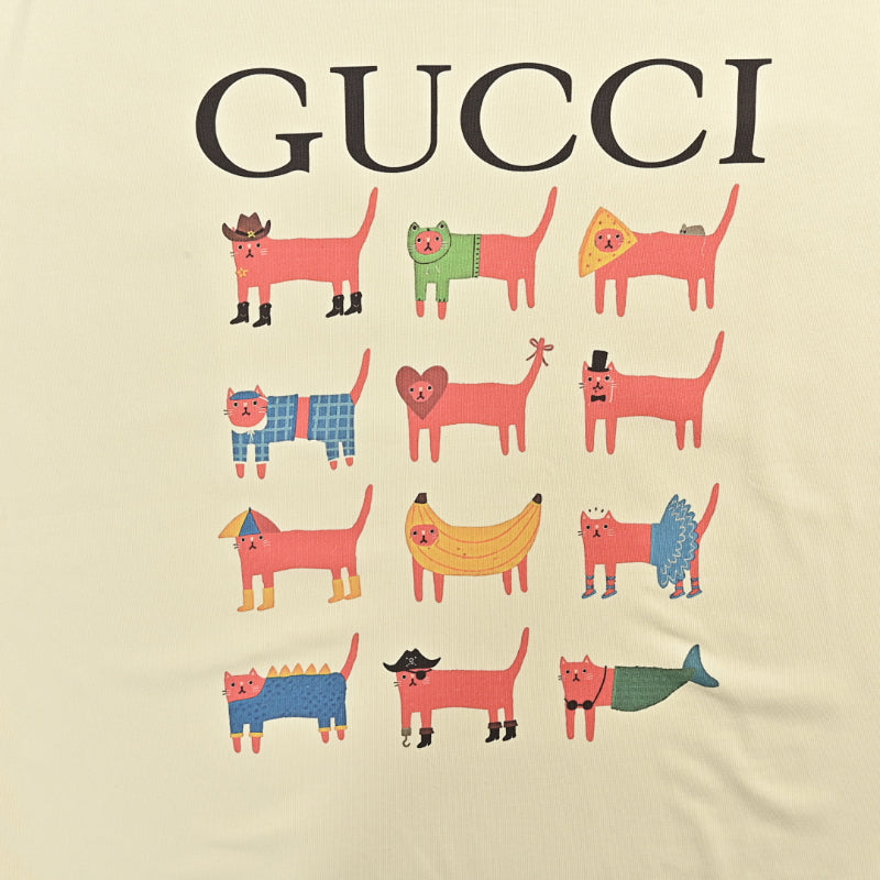Gucci Butter Yellow Costumed Animal Grid Graphic Tee