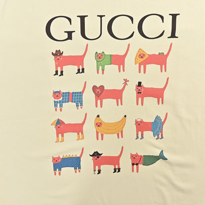 Gucci Butter Yellow Costumed Animal Grid Graphic Tee