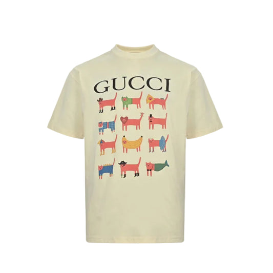 Gucci Butter Yellow Costumed Animal Grid Graphic Tee