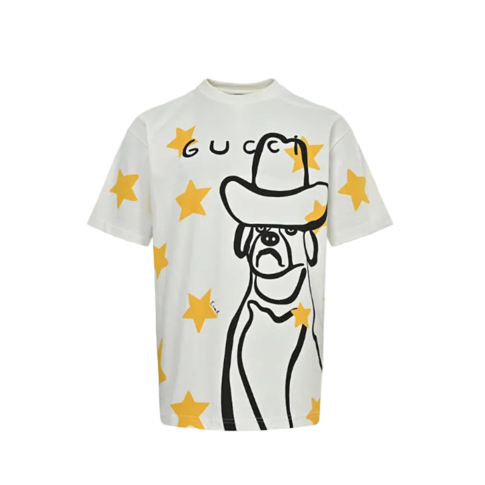 Gucci Off-White Cowboy Dog Star Print Graphic Tee