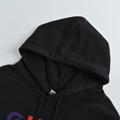 Gucci Black Rainbow Slogan Embroidery Pullover Hoodie