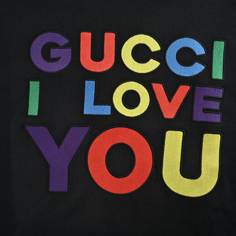 Gucci Black Rainbow Slogan Embroidery Pullover Hoodie