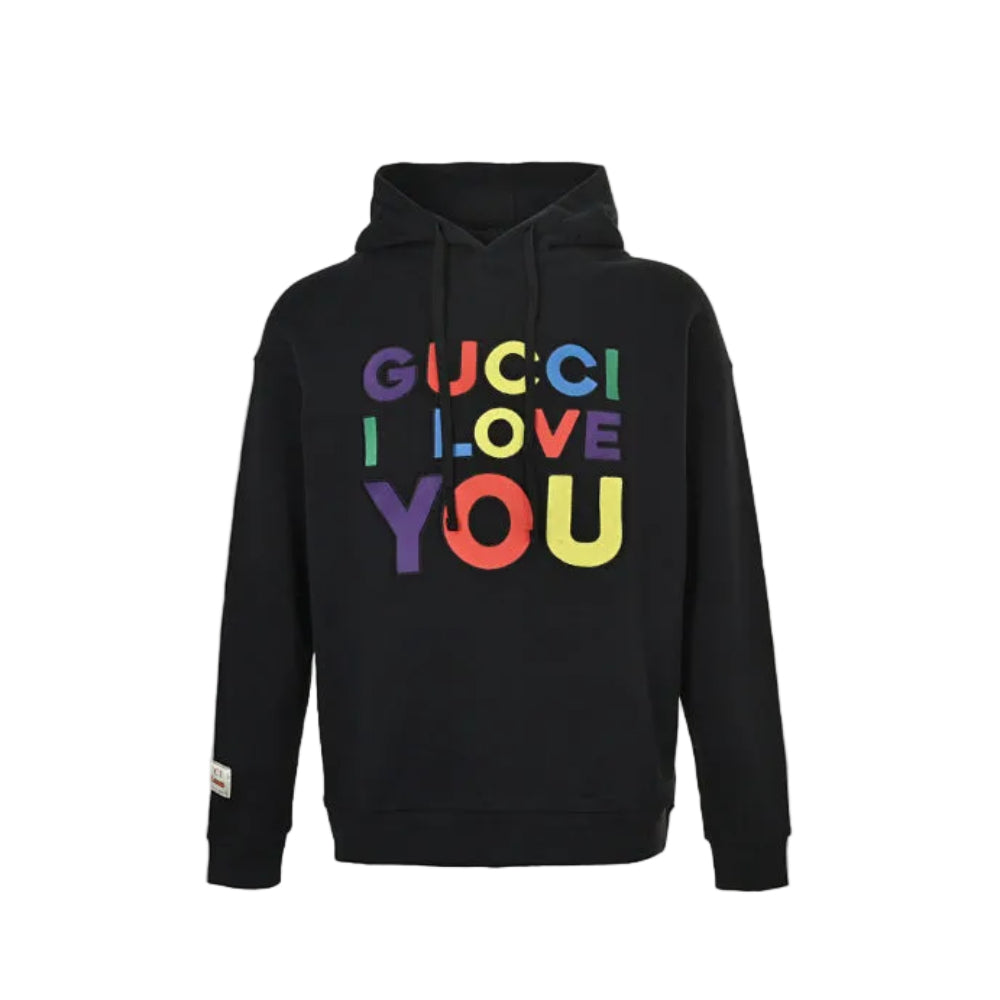 Gucci Black Rainbow Slogan Embroidery Pullover Hoodie