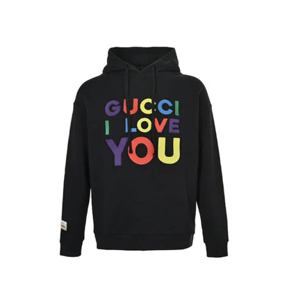 Gucci Black Rainbow Slogan Embroidery Pullover Hoodie