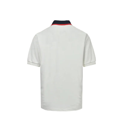 Gucci White Navy-Red Contrast Collar Horsebit GG Piqué Polo