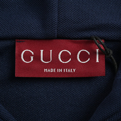 Gucci Navy Full-Zip Stripe Chest Wordmark Embroidered Hoodie