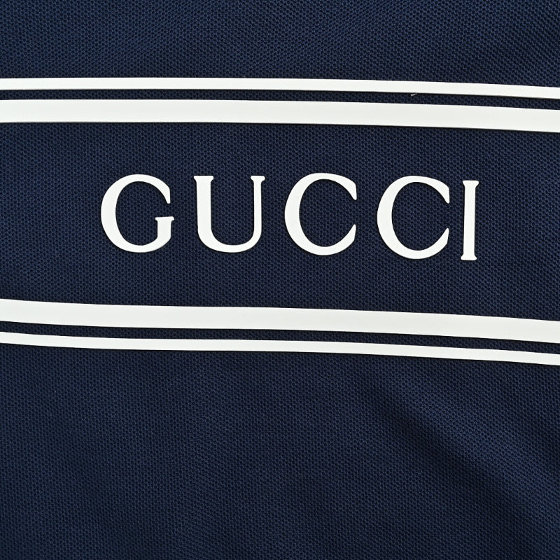 Gucci Navy Full-Zip Stripe Chest Wordmark Embroidered Hoodie