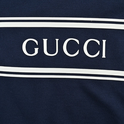 Gucci Navy Full-Zip Stripe Chest Wordmark Embroidered Hoodie