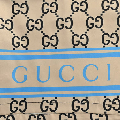 Gucci All-Over Dual-Letter Jacquard Swim Shorts – Sand / Blue Stripe Hem
