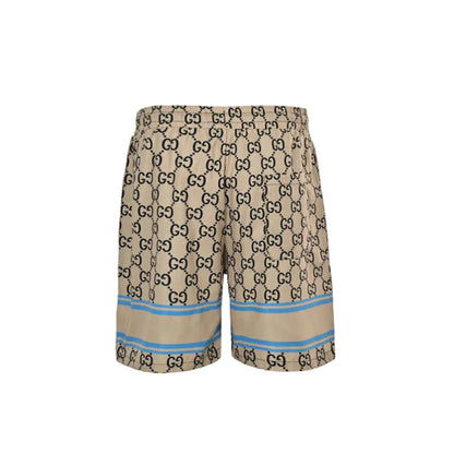 Gucci All-Over Dual-Letter Jacquard Swim Shorts – Sand / Blue Stripe Hem
