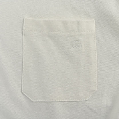 Gucci White Piqué Navy Red Stripe Collar Chest Pocket Polo Shirt
