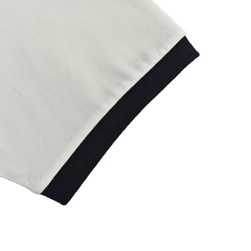 Gucci White Piqué Navy Red Stripe Collar Chest Pocket Polo Shirt