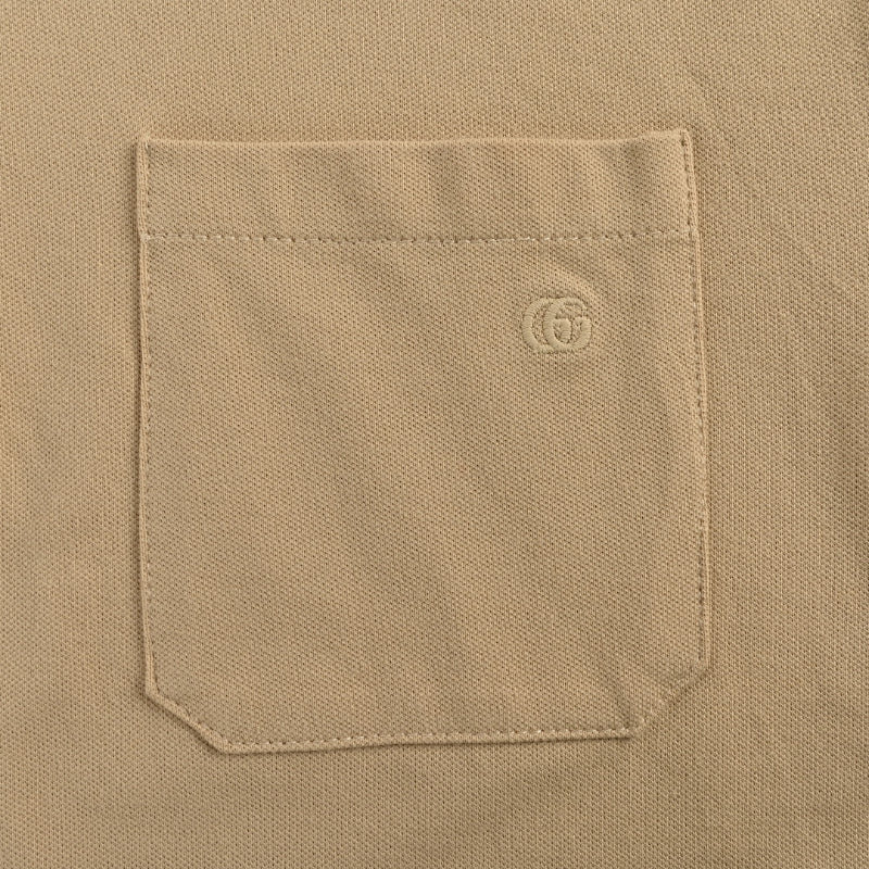 Gucci Beige Piqué Web Stripe Collar Chest Pocket Polo Shirt