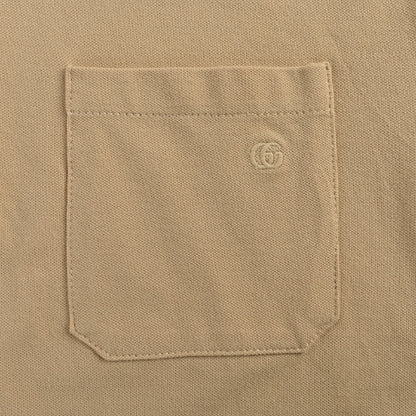 Gucci Beige Piqué Web Stripe Collar Chest Pocket Polo Shirt