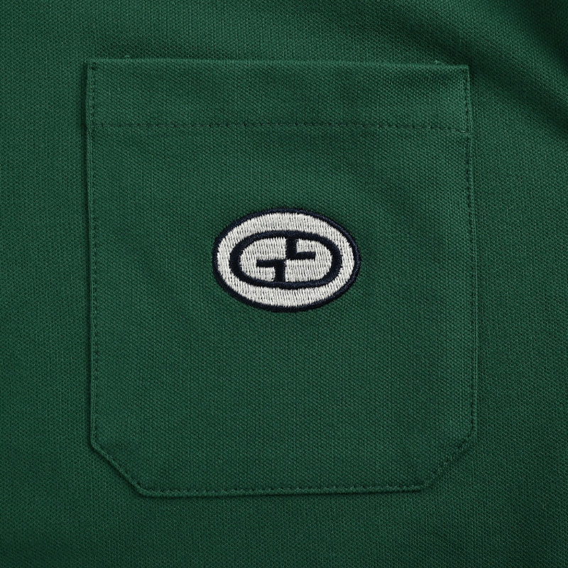 Gucci Green Piqué Shoulder Stripe GG Oval Badge Embroidered Chest Pocket Polo Shirt