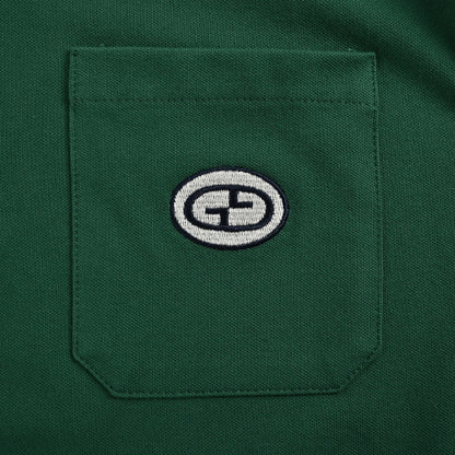 Gucci Green Piqué Shoulder Stripe GG Oval Badge Embroidered Chest Pocket Polo Shirt