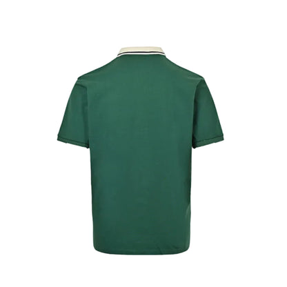 Gucci Green Piqué Shoulder Stripe GG Oval Badge Embroidered Chest Pocket Polo Shirt