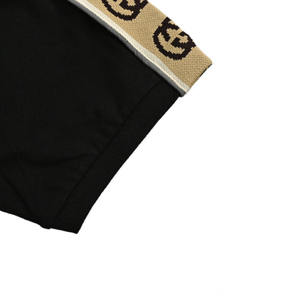 Gucci Black Piqué Contrast Collar GG Monogram Jacquard Shoulder Tape Polo Shirt