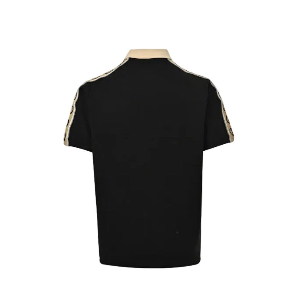 Gucci Black Piqué Contrast Collar GG Monogram Jacquard Shoulder Tape Polo Shirt