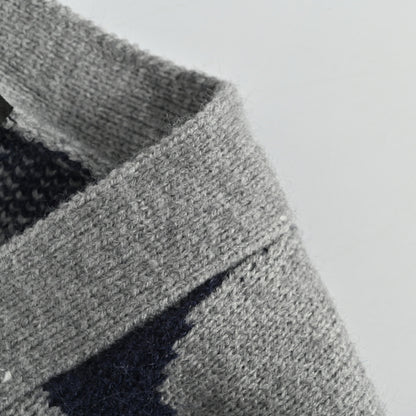 Gucci Grey Oversized Letter Jacquard V-Neck Knit Cardigan