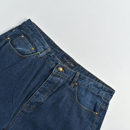 Louis Vuitton Monogram Cuff Wide-Leg Jeans — Dark Wash