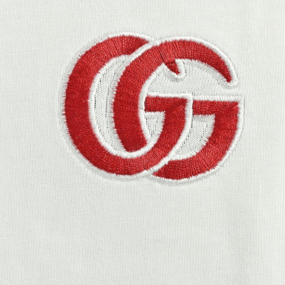 Gucci White Red Double-G Embroidered Tee