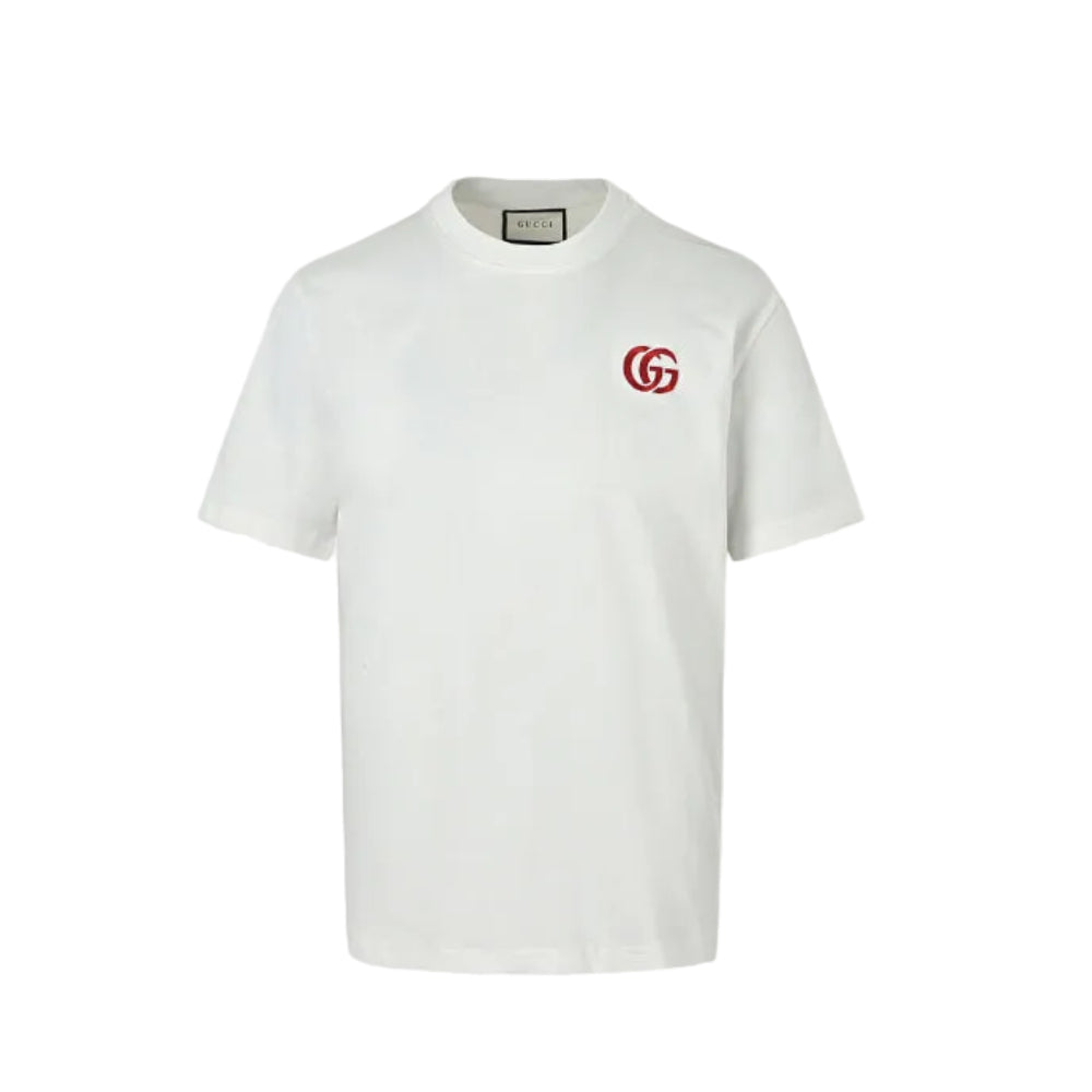 Gucci White Red Double-G Embroidered Tee