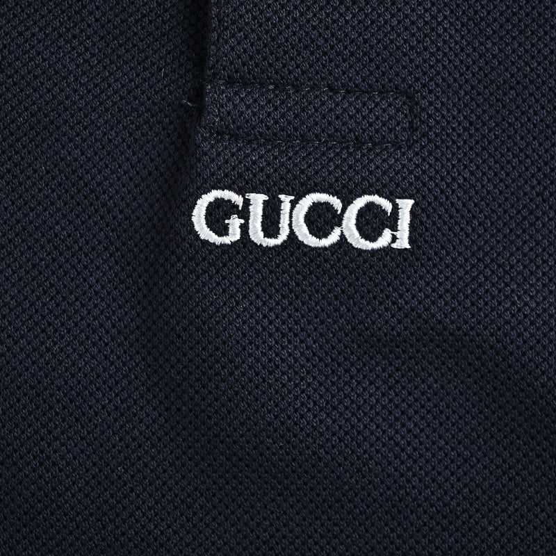 Gucci Navy Stripe-Collar Piqué Polo Shirt
