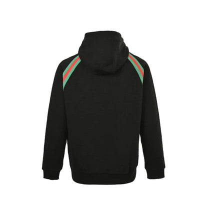 Gucci Black Heavyweight Hooded Full-Zip Jacket with Shoulder Heritage Stripe