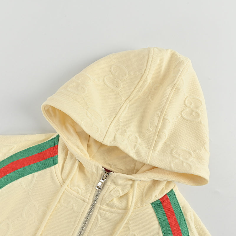 Gucci Ivory Heavyweight Hooded Full-Zip Jacket with Shoulder Heritage Stripe