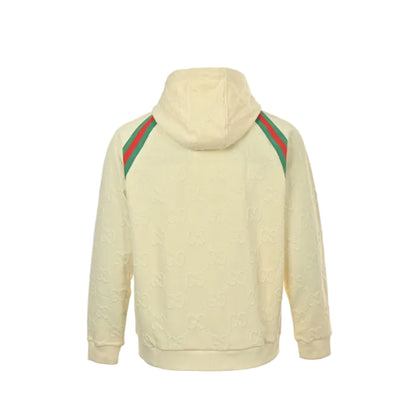 Gucci Ivory Heavyweight Hooded Full-Zip Jacket with Shoulder Heritage Stripe