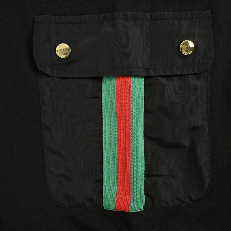 Gucci Black Hooded Full-Zip Jacket with Heritage Stripe Pockets and Cuffs