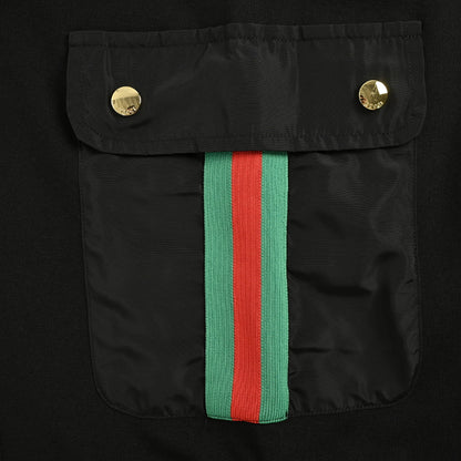 Gucci Black Hooded Full-Zip Jacket with Heritage Stripe Pockets and Cuffs