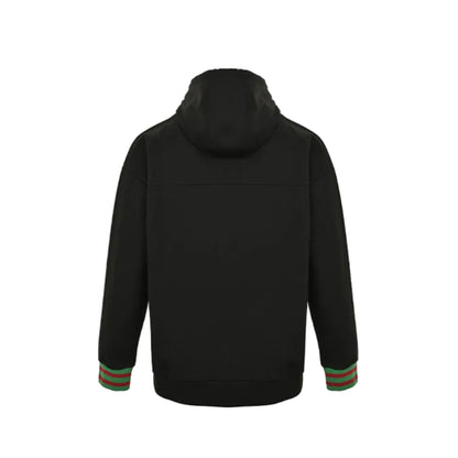 Gucci Black Hooded Full-Zip Jacket with Heritage Stripe Pockets and Cuffs