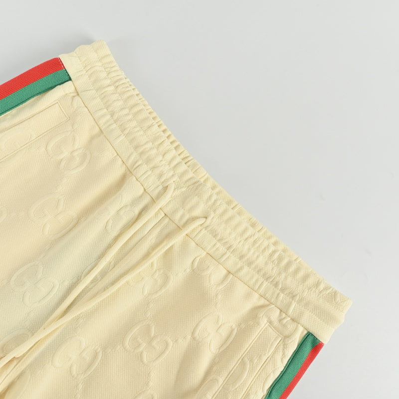 Gucci Cream Tone-on-Tone Jacquard Jogger Pants with Tri-Stripe Detail