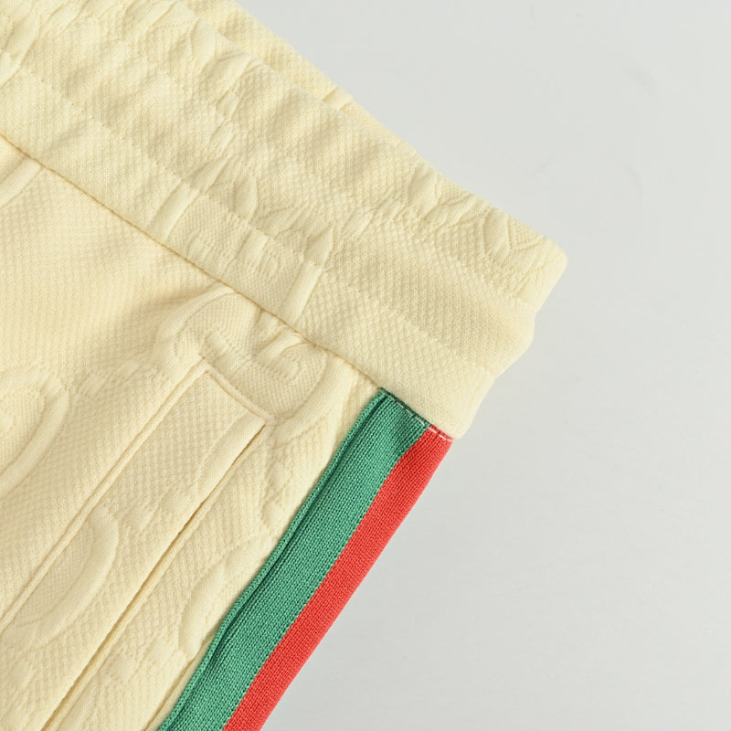 Gucci Cream Tone-on-Tone Jacquard Jogger Pants with Tri-Stripe Detail