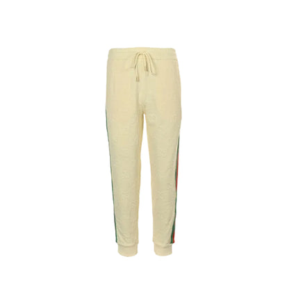 Gucci Cream Tone-on-Tone Jacquard Jogger Pants with Tri-Stripe Detail