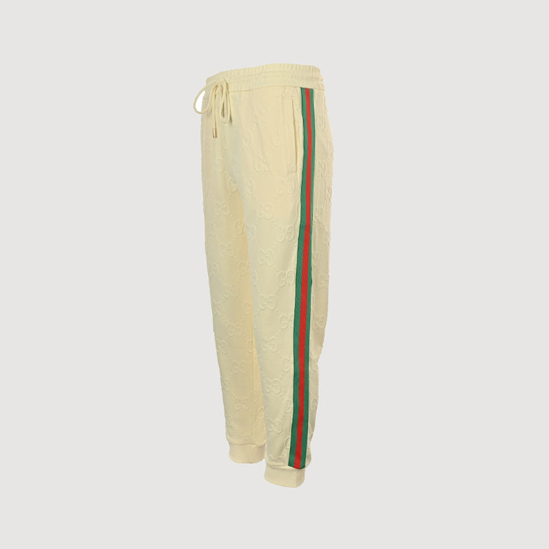 Gucci Cream Tone-on-Tone Jacquard Jogger Pants with Tri-Stripe Detail