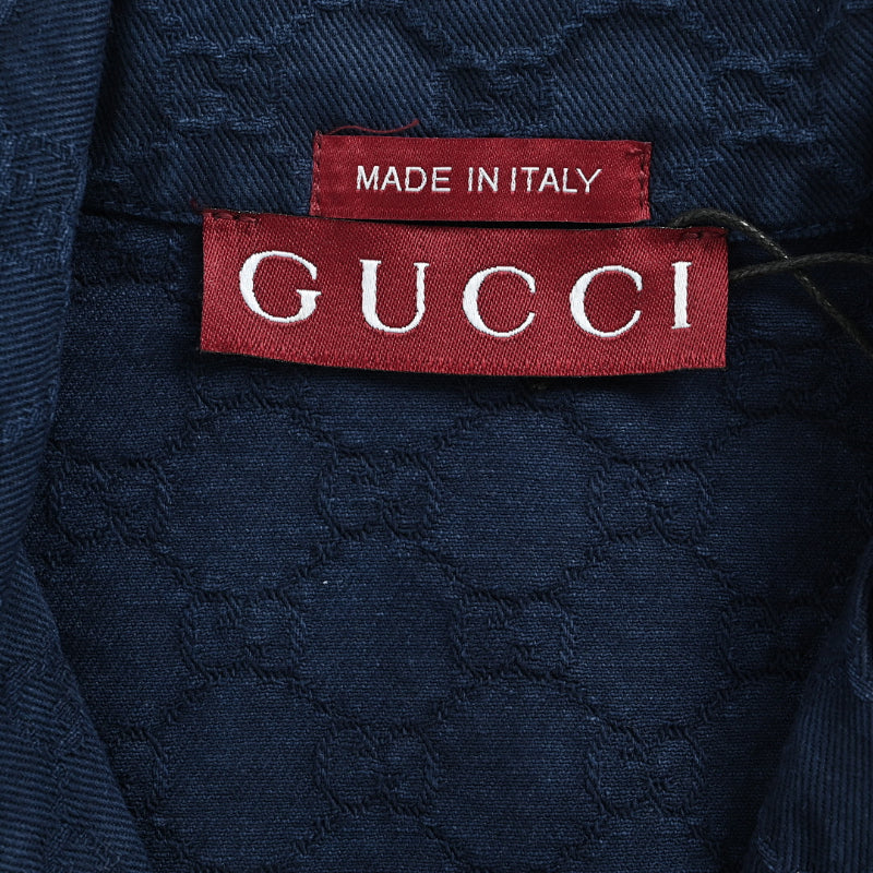 Gucci Navy GG Jacquard Ombré Camp Collar Shirt