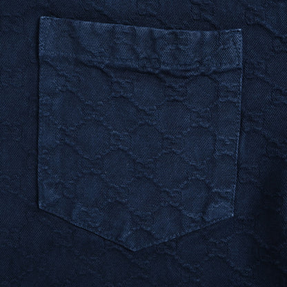 Gucci Navy GG Jacquard Ombré Camp Collar Shirt